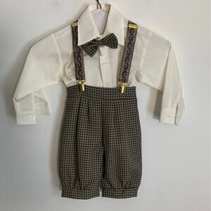 Boys Suspender and Shorts Set Fall outfit European‎ Style Cute Dark Taupe ivory